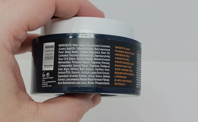 Scotch Porter Conditioning Beard Balm ingredients list on the back of the tub