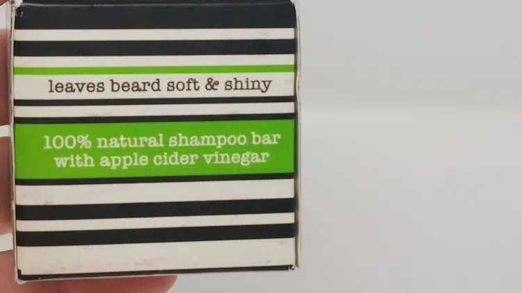 close up of Professor Fuzzworthy's Beard Shampoo Bar box showing its writing