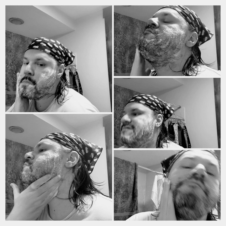 collage of Reviewer Robert testing Grave before shave beard wash on his face