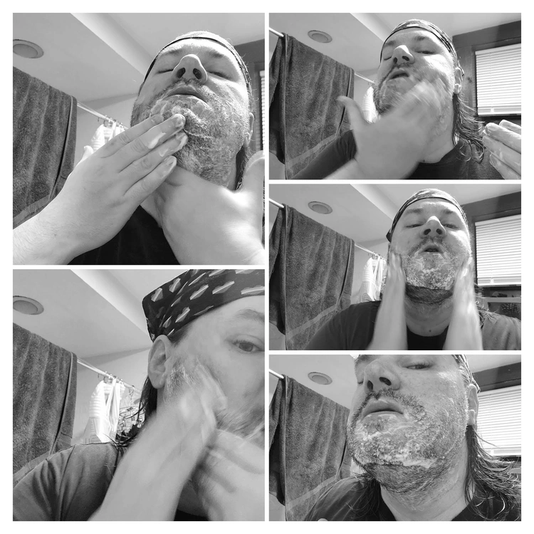 collage of reviewer Robert using the Billy Jealousy Beard Wash on his beard