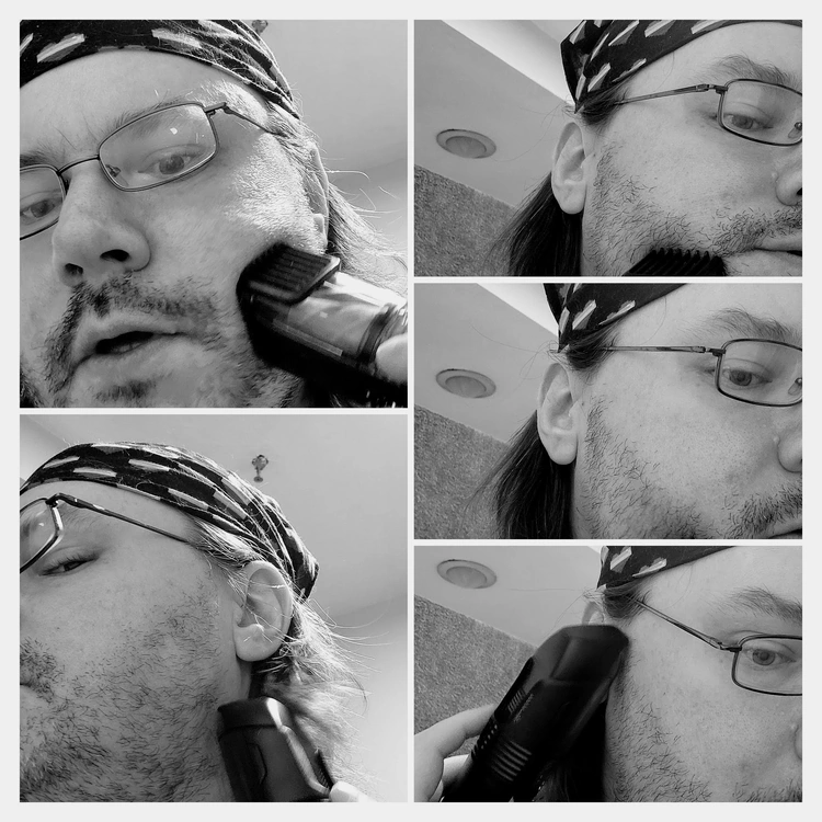 collage of reviewer Robert using the Remington Vacuum Beard and Stubble Trimmer