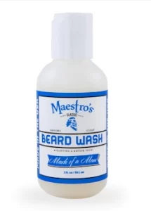 bottle of Maestro Classic Beard Wash on white background
