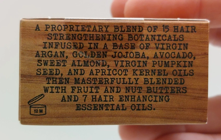 close up of what the Honest Amish Beard Balm contains on the box