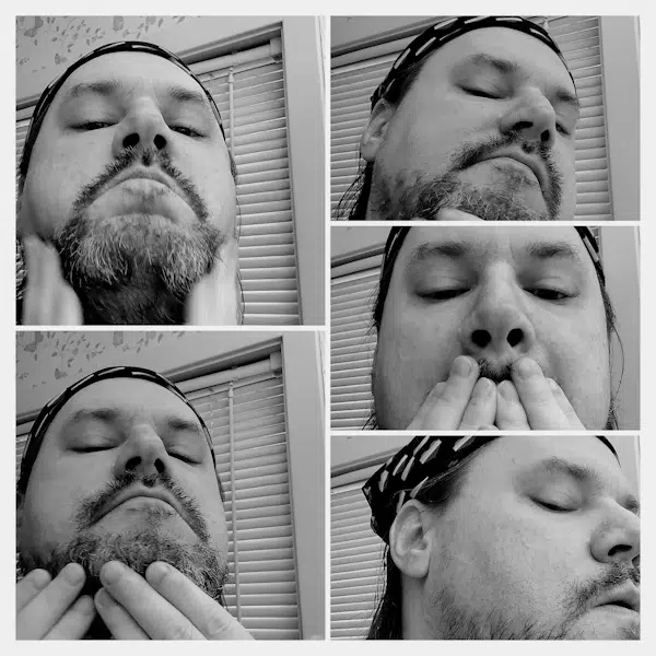 collage of reviewer Robert applying the Beard Guyz Beard Balm on his beard