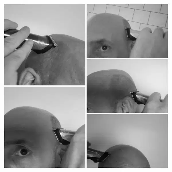 collage of reviewer Jason hair trimming with the Philips Norelco Multigroom MG7750