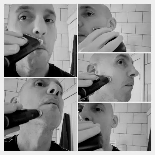 collage of reviewer Jason using the M-60 MobileShave