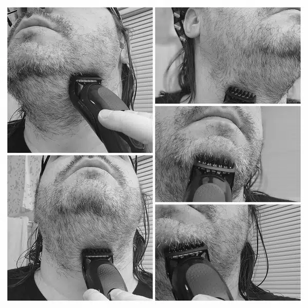 collage of reviewer and tester Robert using the King C Gillette Beard Trimmer