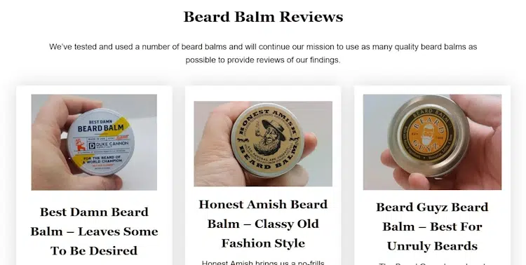 screen shot of beard balms on shaving advisor website