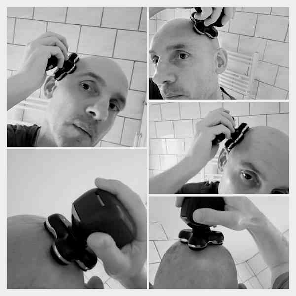 collage of Jason the reviewer head shaving with the Remington Balder Pro