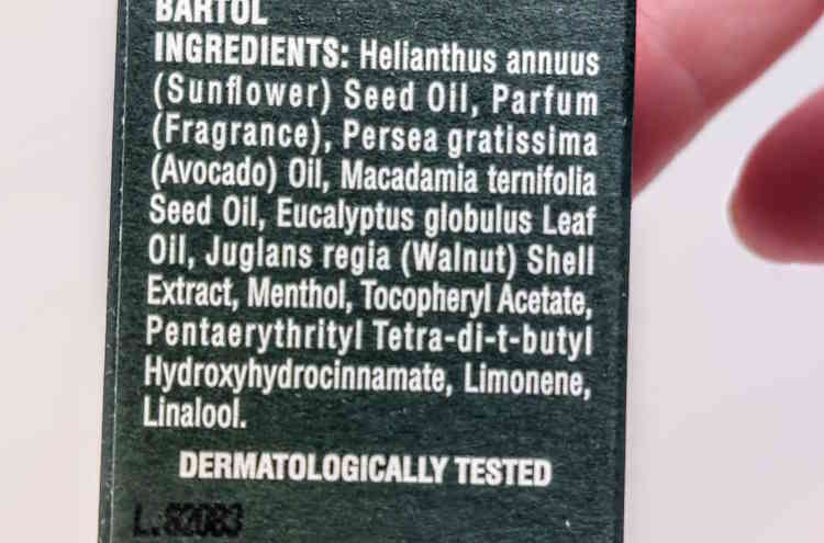 Proraso Beard Oil ingredients list label on back of the bottle