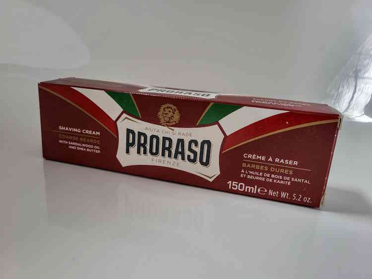 Proraso Red Tube in its box on white bath