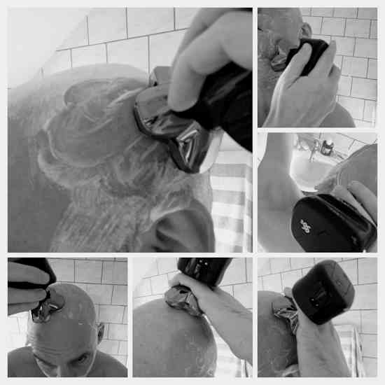 collage of shaving with the Pitbull Gold Pro head shaver