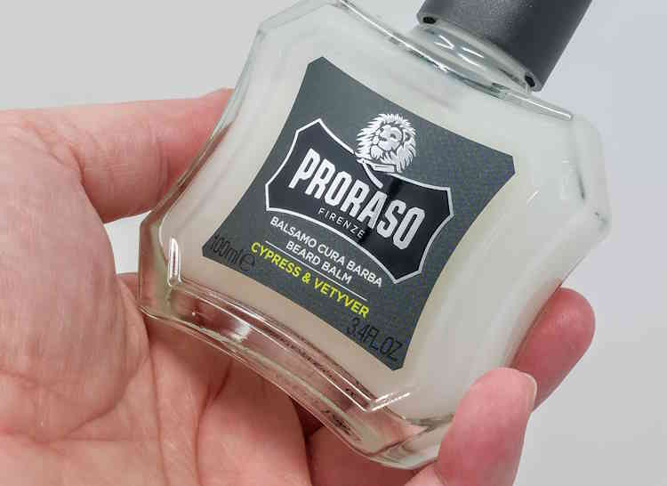 holding Proraso Beard Balm bottle