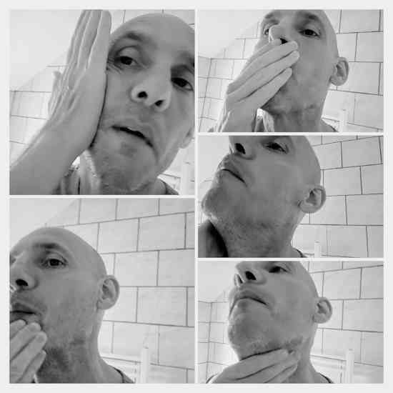 collage of reviewer Jason applying Bluebeards Revenge Pre-Shave Oil on his face