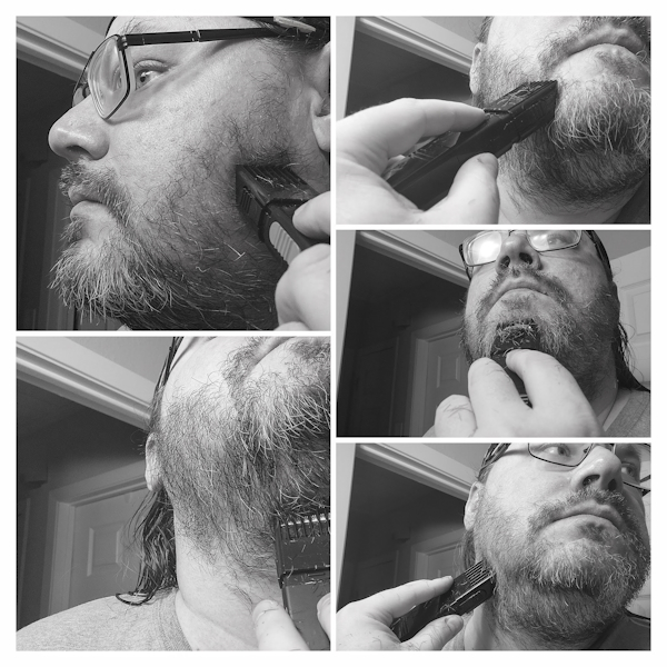 reviewer Robert trimming his beard with the Panasonic ER240 trimmer