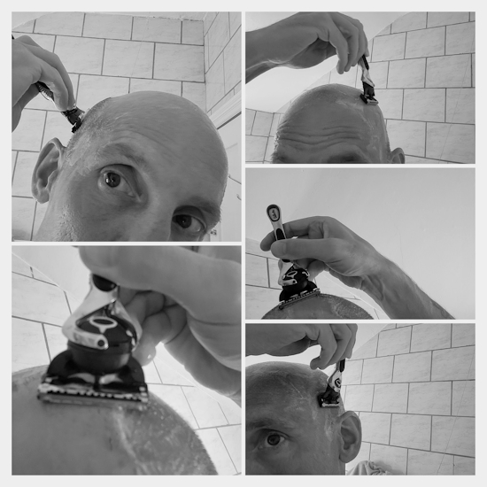 collage of head shaving using American Crew Shave Gel