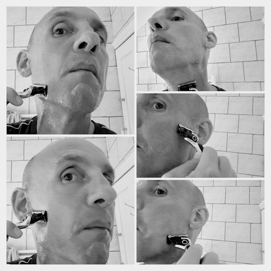 collage of shaving the face using American Crew Shave Gel