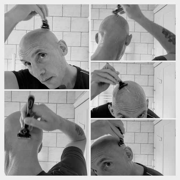 reviewer Jason head shaving with Bulldog Original Shave Gel and Gillette ProGlide