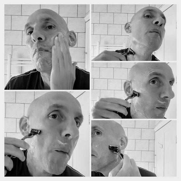 reviewer Jason shaving face with Bulldog Original Shave Gel and Gillette ProGlide