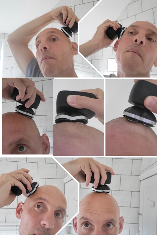 Collage of head shaving with Flexseries Pro