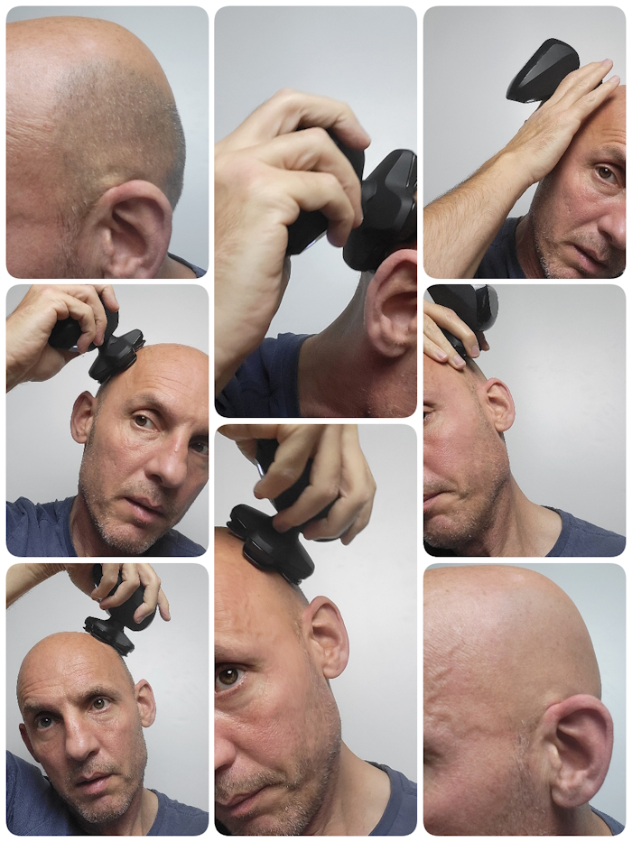 head shaving collage of Manscaped The Dome Shaver Pro