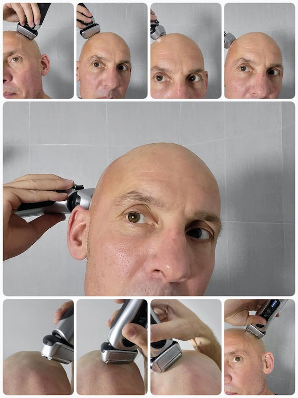 collage of Jason Jones head shaving with Braun Series 8 shaver