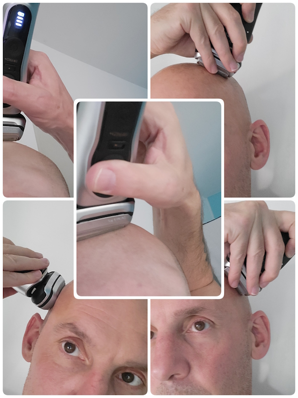 collage of Jason Jones head shaving with Braun Series 9 Pro Plus