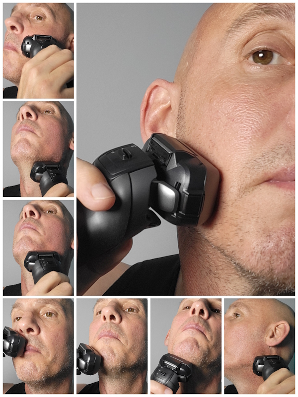 collage of Jason Jones shaving with the Panasonic 900 series shaver