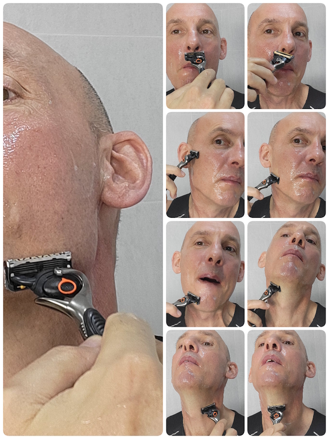 collage of Jason Jones shaving with Gillette Proglide Power razor