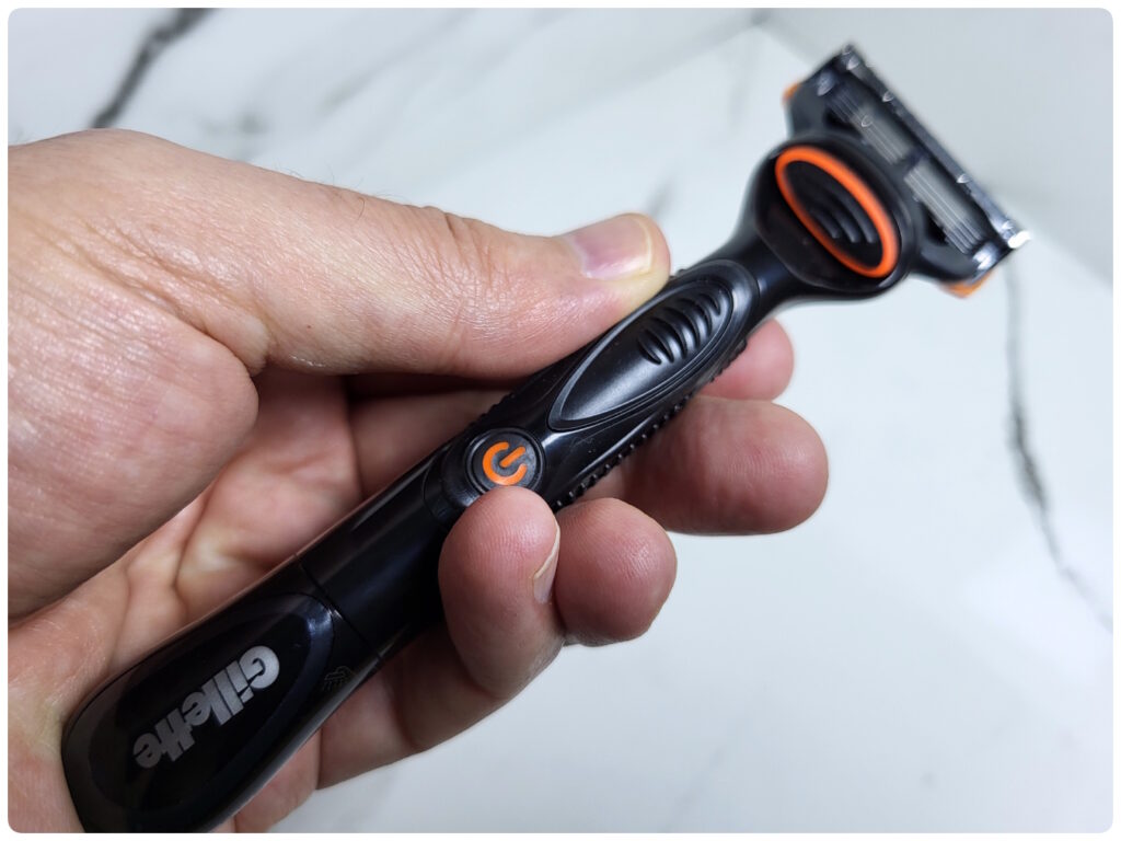 holding Gillette Fusion 5 Power Razor to display how it looks
