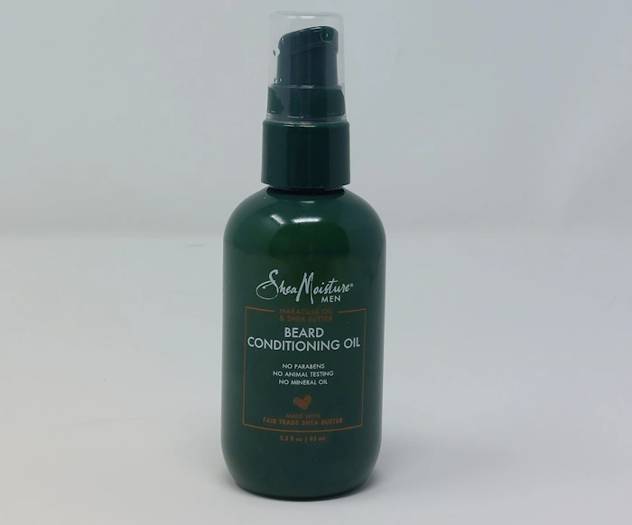 SheaMoisture Beard Conditioning Oil bottle standing displayed