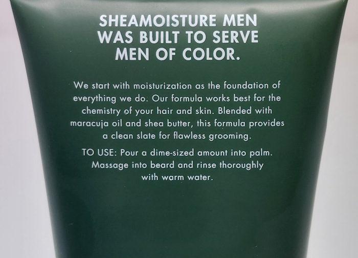 SheaMoisture Beard wash text on the back of the tube