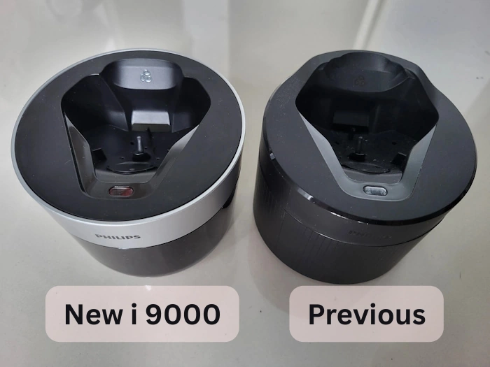 Philips i9000 Prestige and S9000 Prestige Quick Clean Pod models next to each other to display the comparison