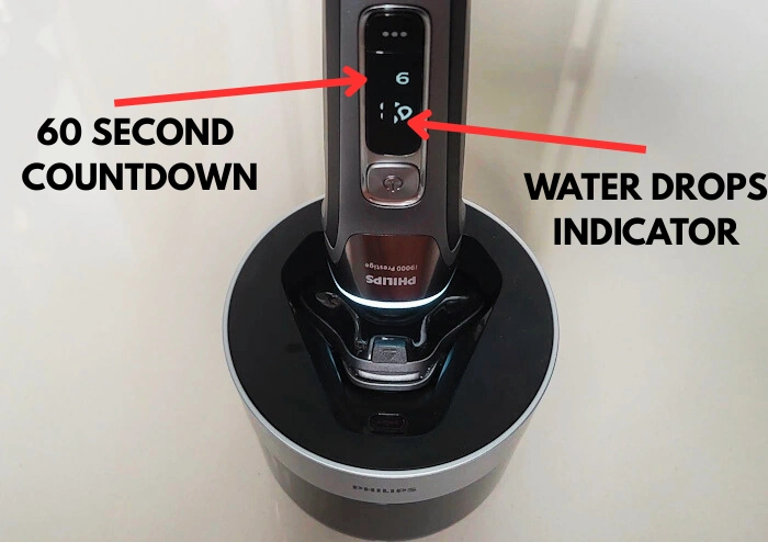 Philips i9000 Prestige cleaning in the Quick Clean Pod countdown LED activated