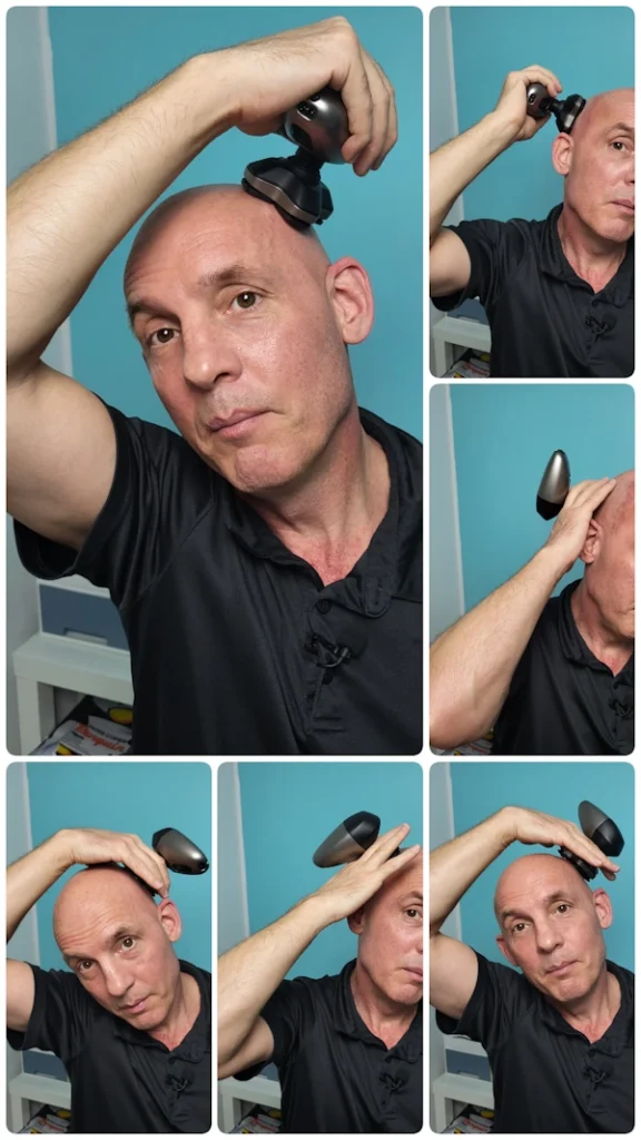 Collage of Jason Jones head shaving with the Philips Head Shaver Pro 9000
