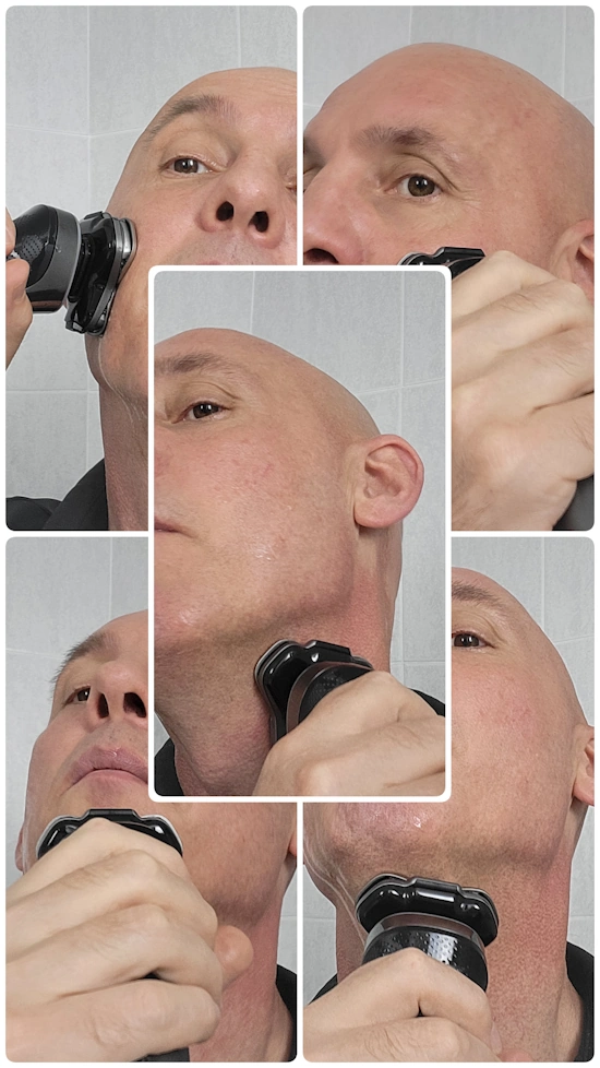 collage of Jason Jones shaving with Philips i9000 Ultra