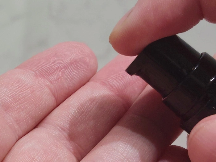 close up of pump top design on the Every Man Jack Aged Bourbon Beard Oil bottle close up of pump top design on the Every Man Jack Aged Bourbon Beard Oil bottle