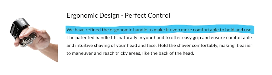 skull shaver silver SX5 Ergonomic design text