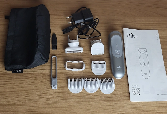 Braun Body Groomer Series 7 BG7555 unboxed with all components laid out