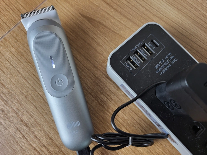 Braun Body Groomer Series 7 plugged into the mains on charge