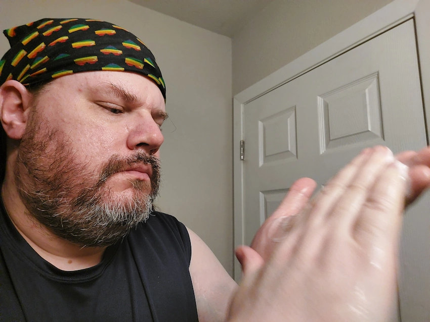 Robert using Every Man Jack Aged Bourbon Beard Wash Robert using Every Man Jack Aged Bourbon Beard Wash