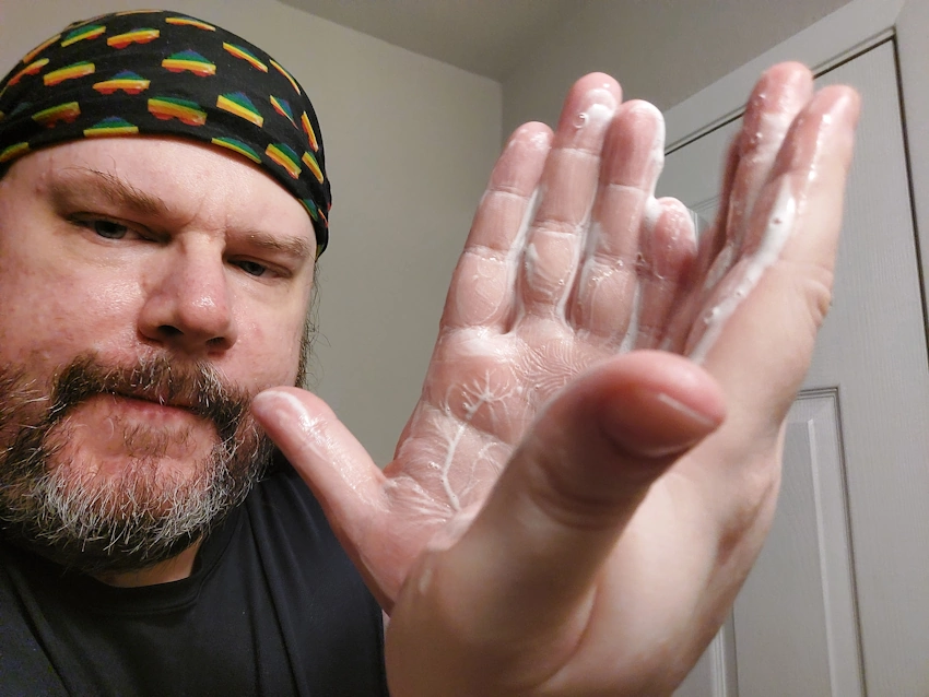 Robert using Every Man Jack Aged Bourbon Beard Wash Robert using Every Man Jack Aged Bourbon Beard Wash