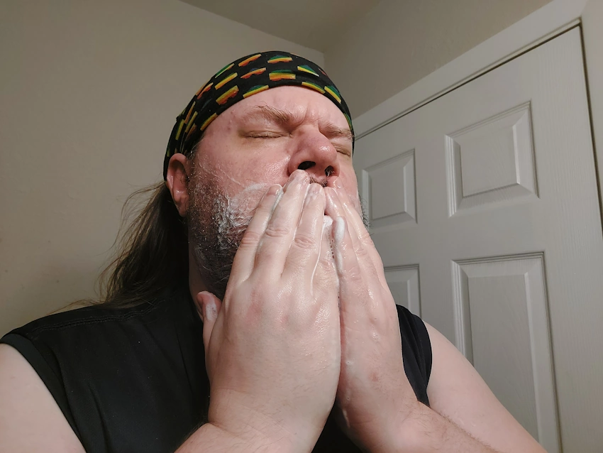 Robert using Every Man Jack Aged Bourbon Beard Wash Robert using Every Man Jack Aged Bourbon Beard Wash