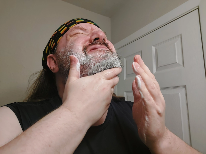 Robert using Every Man Jack Aged Bourbon Beard Wash Robert using Every Man Jack Aged Bourbon Beard Wash