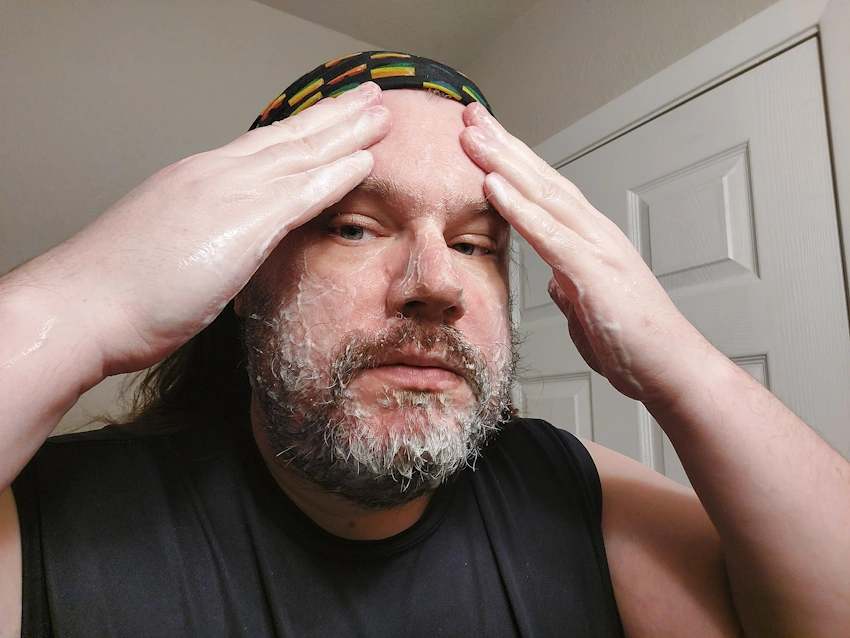 Robert using Every Man Jack Aged Bourbon Beard Wash Robert using Every Man Jack Aged Bourbon Beard Wash