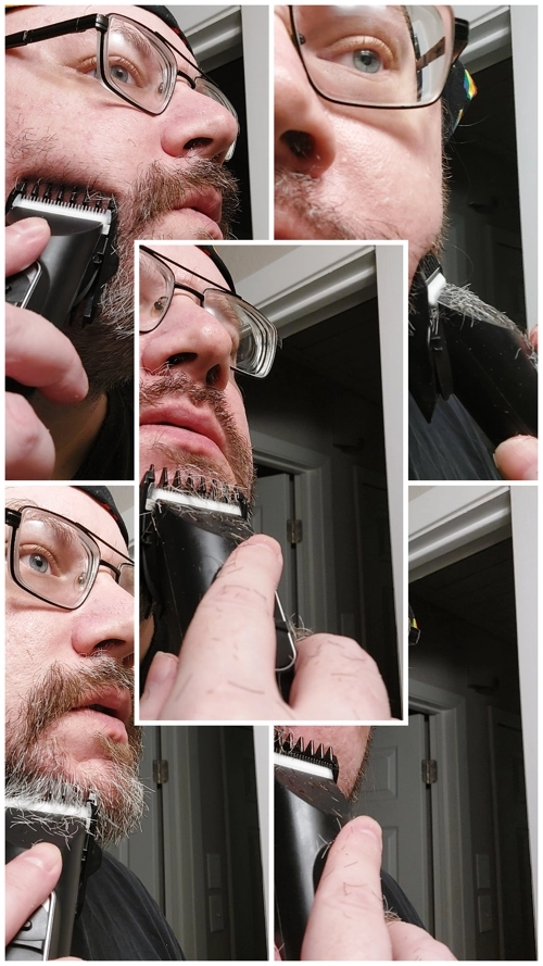 collage of Robert trimming beard with the Brio Beardscape V1 Plus