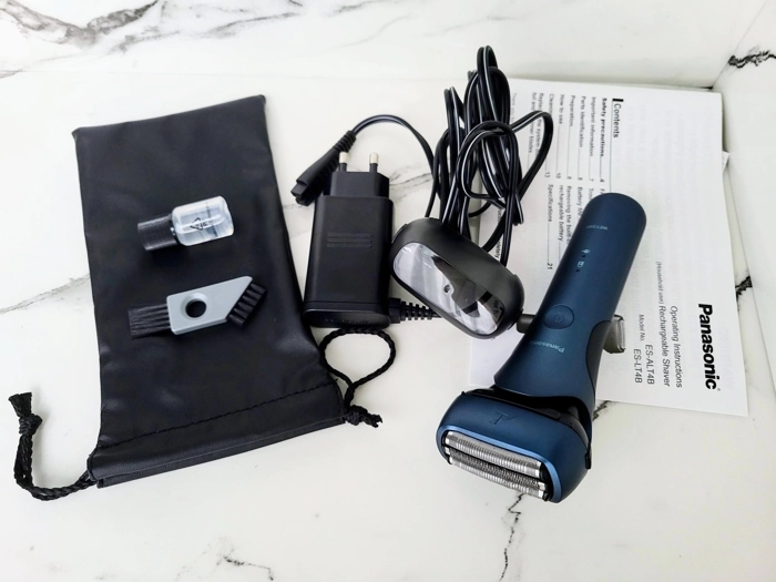 Panasonic ES-LT4B 700 Series shaver unboxed with all components laid out